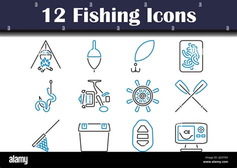 Fishing Icon Set Editable Bold Outline With Color Fill Design Vector