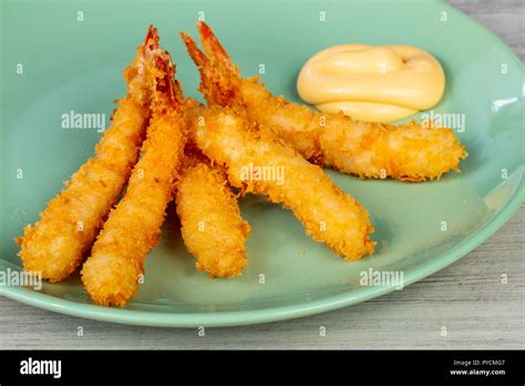 Prawn Tempura With Cheese Sauce Stock Photo Alamy