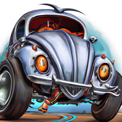 Fantasy Cartoon Bild Eines Aufgemotzten Schmuddeligen Alten VW Beetle