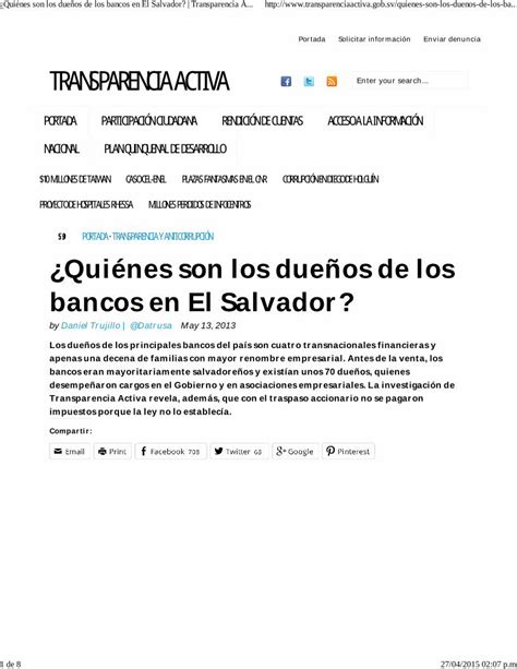 Pdf ¿quiénes Son Los Dueños De Los Bancos En El Salvador Transparencia Activapdf Dokumen