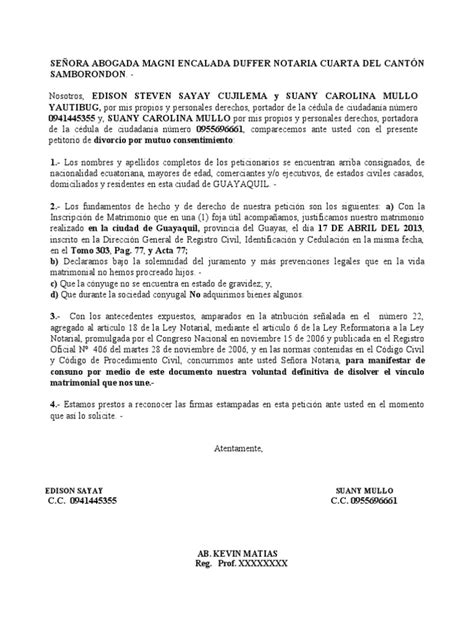 Solicitud De Divorcio Mutuo Consentimiento Pdf