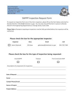 Fillable Online Swppp Inspection Request Form Charleston Sc Gov Fax