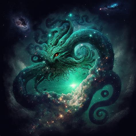 Illustration Of Galaxy And Space With Monsters For Hp Lovecraft