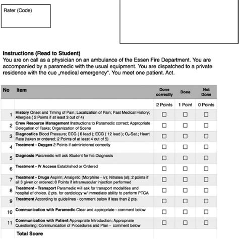 Sample Osce Scoring Sheet For Chest Pain Scenario English