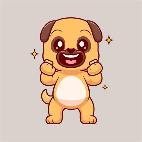 Lindo perro Pug emocionado dibujos animados Vector icono ilustración