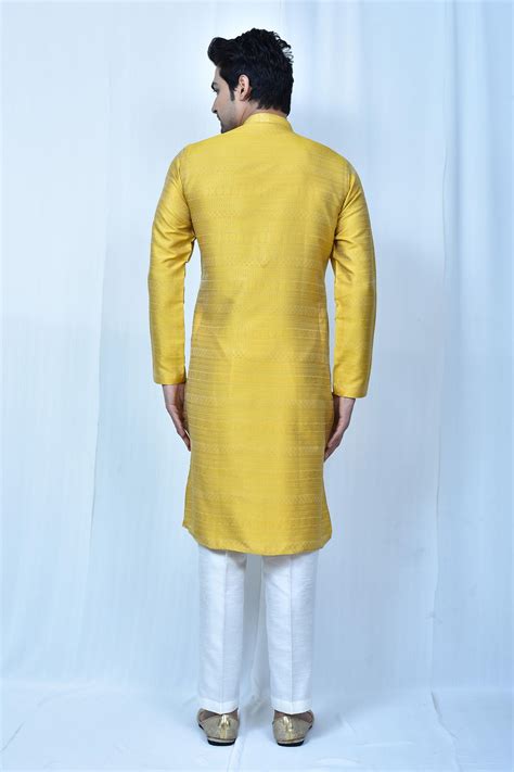 Buy Samyukta Singhania Yellow Floral Stripe Pattern Jacquard Kurta Set