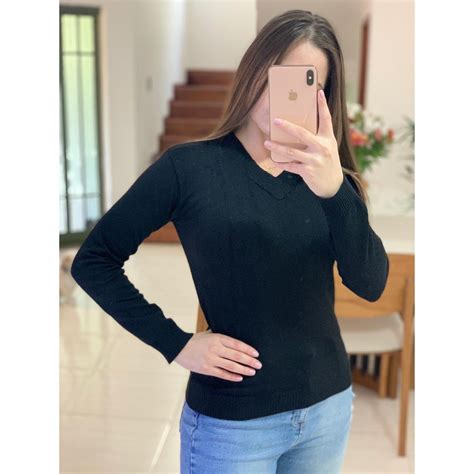 Blusa De Frio Feminina B Sica Sueter Liso Tricot Inverno Decote V