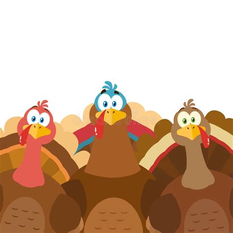 Thanksgiving Turkeys Cartoon Mascot Characters Stock Vector