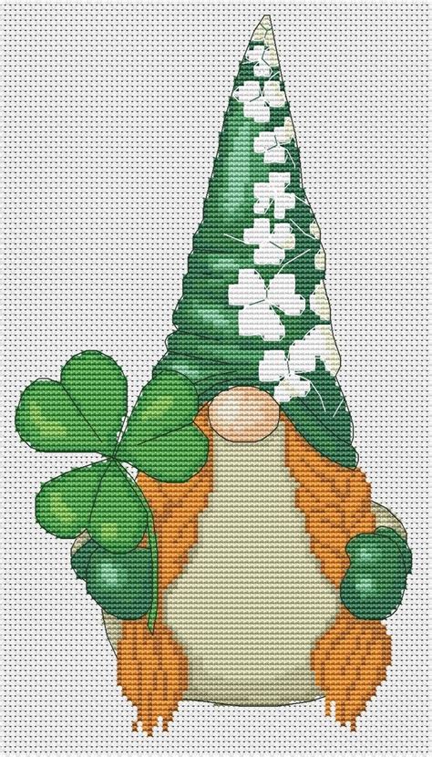 Cactus Gnome Cross Stitch Pattern Pdf Nordic Leprechaun Floral Tapestry