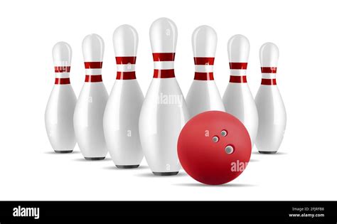 Bowling Ball And Pin Set White Skittle With Red Stripes And Red Ball