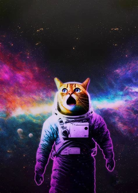 Space Cat Poster Picture Metal Print Paint By Outta This World