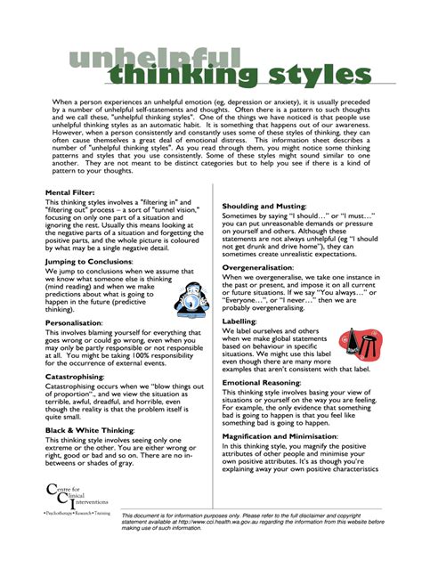 Printable Unhelpful Thinking Styles