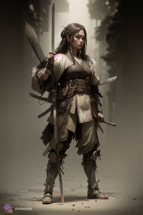 ⚔️👩 Сила и красота: Молодая девушка-самурай в Нейро-Арте. На этом ...