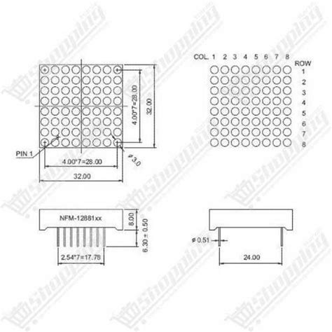 Matrice 32mm 8x8 led 3mm rouge cathode commun Optoélectroniques