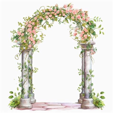 Una pintura de acuarela de un arco de jardín con rosas Foto Premium