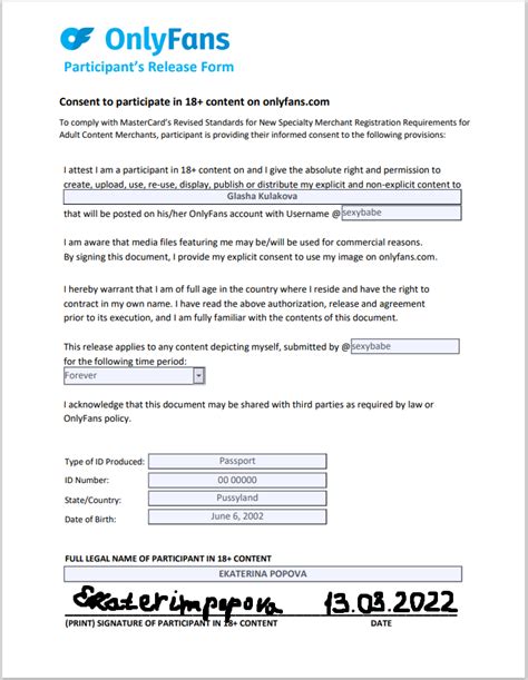 Participant S Release Form For OnlyFans Fansly And Other Adult Sites