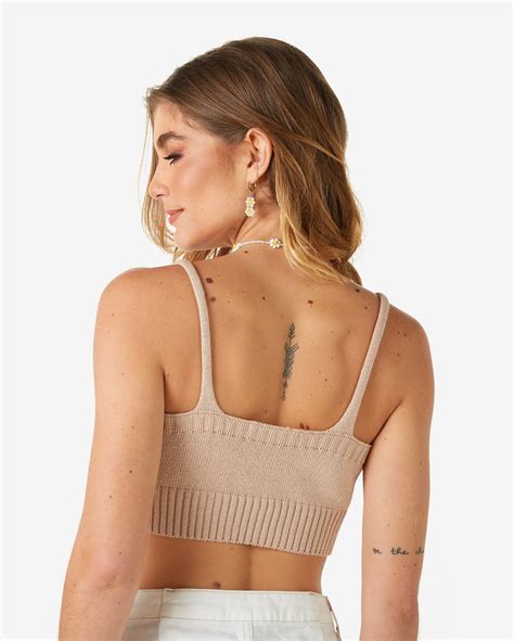 Riachuelo Top Cropped Feminino Decote V Tricot Bege Pool By Riachuelo