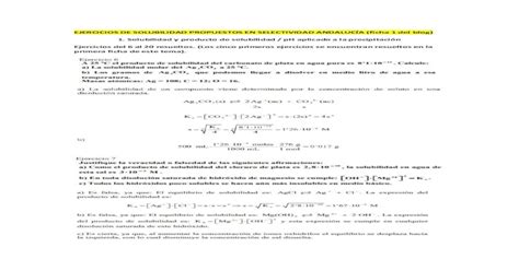 Ejercicios De Solubilidad Propuestos En Selectividad €¦ · Ejercicios