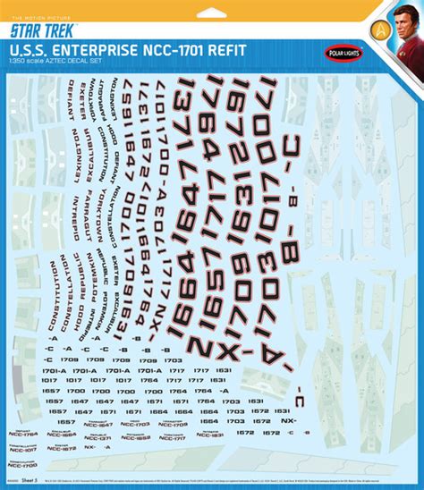 Star Trek Uss Enterprise Ncc 1701 Refit Aztec Decal Set 1 350 Polar Lights Pllmka50