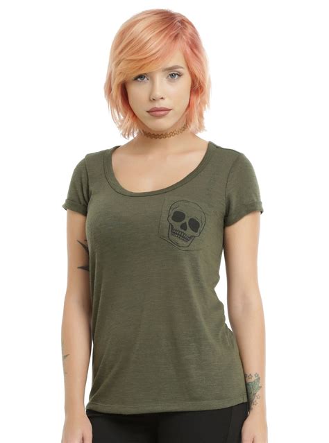 Skull Pocket Girls Rolled Sleeve T Shirt Hot Topic Skull Tee Going