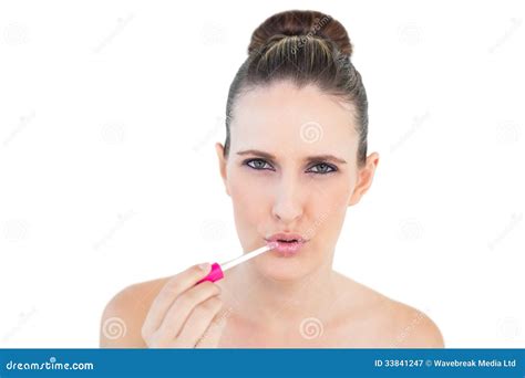 Sensual Young Woman Applying Lip Gloss Stock Image Image Of Beauty