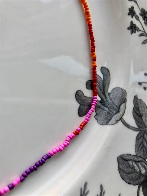 The Rainbow Necklace Dainty Rainbow Seed Bead Necklace Perfect For Layering Etsy