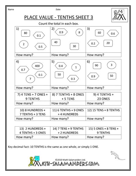 5th Grade Decimal Place Value Worksheets