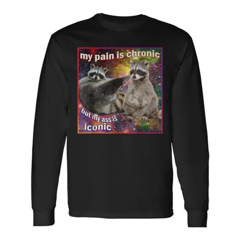 My Pain Is Chronic But My Ass Is Iconic Meme Raccoon Long Sleeve T Shirt Monsterry
