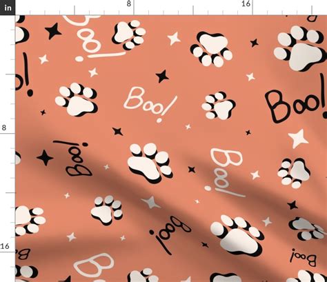 Cute Spooky Halloween Cat Paws Tossed Fabric Spoonflower