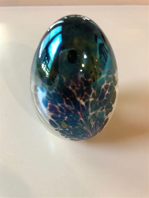 Hand Blown Glass Egg Paperweight Made By Mount St Helens Volcanic Ash