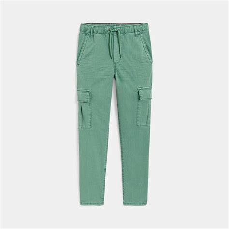 Pantaloni cargo in tela verde bambino Okaïdi Obaïbi