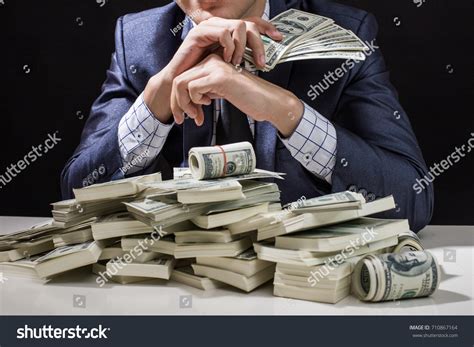 Man Holding Money Hand Black Background Stock Photo