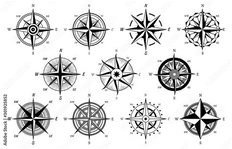 Wind Rose Marine Wind Roses Compass Nautical Navigation Sailing Symbols Geographic Map