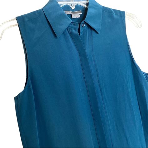 Vince Tops Vince Teal Silk Sleeveless Button Down Top Poshmark