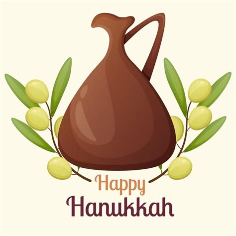 Premium Vector Hanukkah Greeting Card With Bonze Jug With Olive Oil