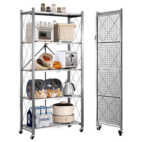 Cookcok Tier Steel Storage Unit Foldable Rack With Wheels