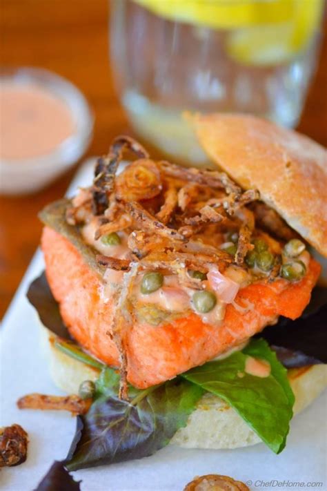 Salmon Burgers With Lemon Caper Wine Sauce Recipe