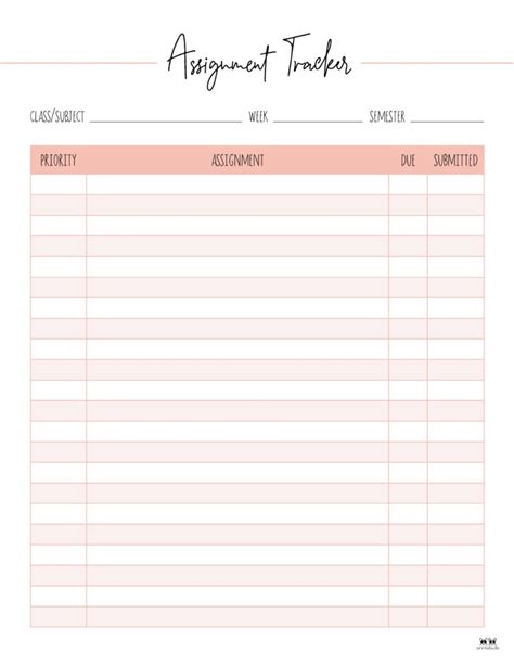 Assignment Trackers 12 Free Printables Printabulls