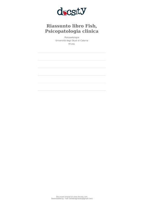 Docsity Riassunto Libro Fish Psicopatologia Clinica Riassunto Libro