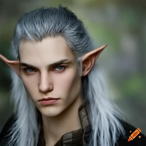 Handsome Smirking Male Elven Rogue With White Messy Hair And Green Eyes