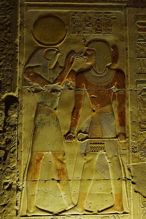 Temple Of Seti I At Abydos The God Khonsu Left Opens The Mouth Of