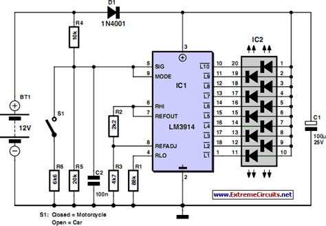 Motorcycle And Car Battery Tester Circuit Electronic Circuit