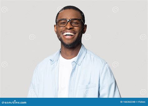 Joyful Happy African American Young Man In Eyeglasses Portrait Stock