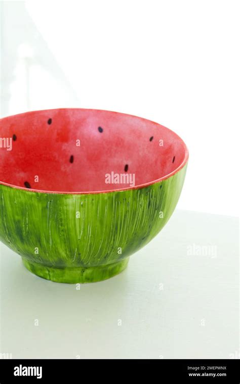 Simple Ceramic Watermelon Inspired Fruit Bowl Close Up Stock Photo Alamy