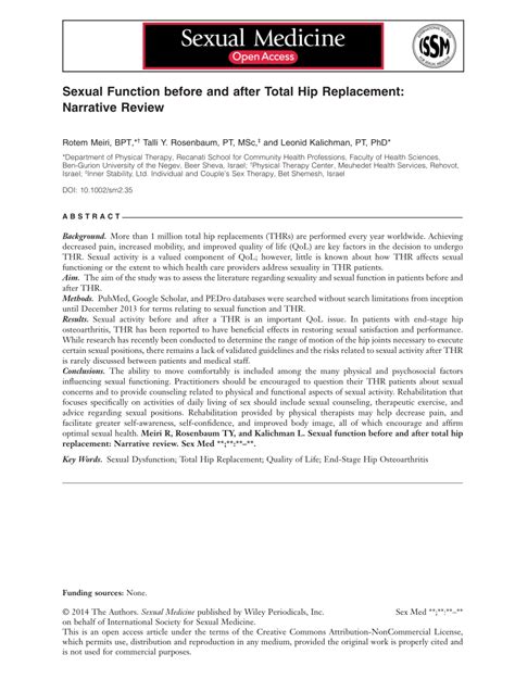 Pdf Sexual Function Before And After Total Hip Replacement Narrative Review