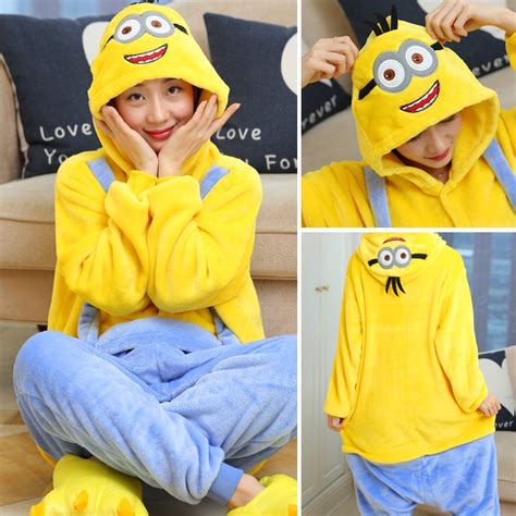 Unisex Kigurumi Minion Stitch Panda Pikachu Totoro Cartoon Flanela