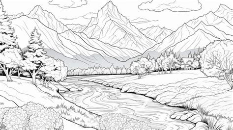 Premium AI Image Coloring Pages Simplemountain Views