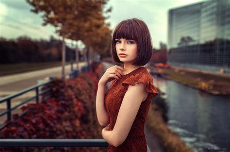 Wallpaper Blue Eyes Women Outdoors Portrait Depth Of Field River