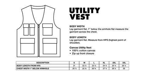 Size Chart Utility Vest