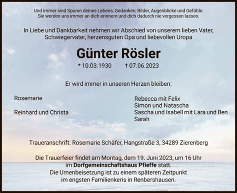 Traueranzeigen Von G Nter R Sler Trauer Hna De